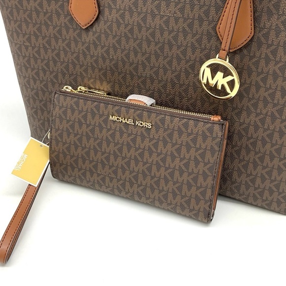 Michael Kors Bag Large Sheila Mf Tote Bag & Large Double Zip Wallet Brown/Gold - Picture 12 of 14